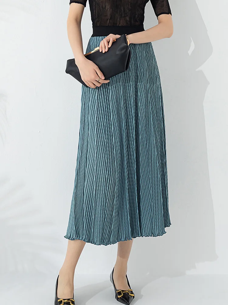 WHTREND nouvelles jupes plissées femmes mode Design élégant élastique taille haute vague bord jupes évasées WH1972