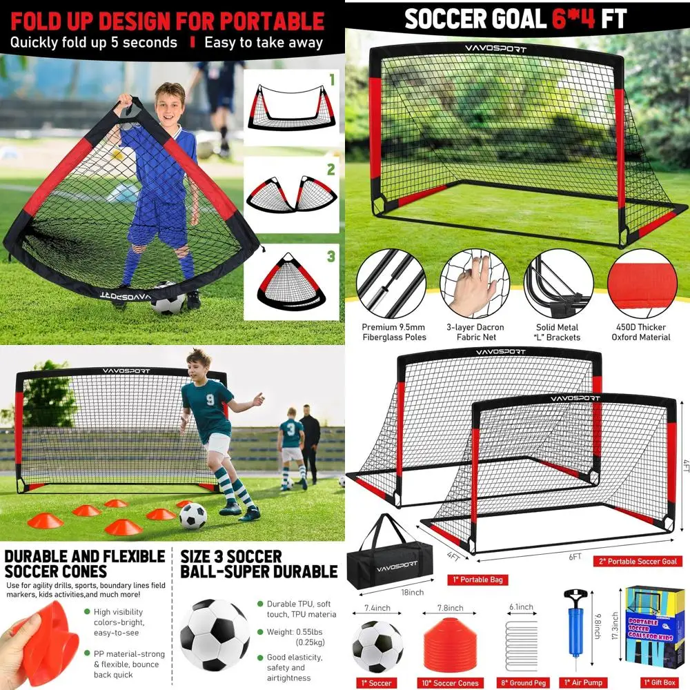 

Portable Soccer Goals for Kids, 2 or 4x3/6x4 ft Mini Nets, Training Equipment & Ball, Suitable for Ages 3-14, Outdoor Game Gifts