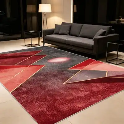 Large Area Rug Modern Abstract Triangle Gold Line Pattern Anti Slip Washable Floor Carpet for Bedroom Bedside Home Decor