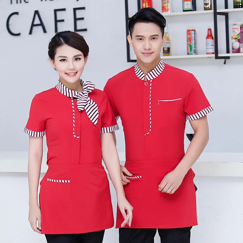 

Waiter Workwear Short-Sleeved Summer Clothes Women's Catering Restaurant Clothing Large Size Ribbon Front Desk Captain Cashier U