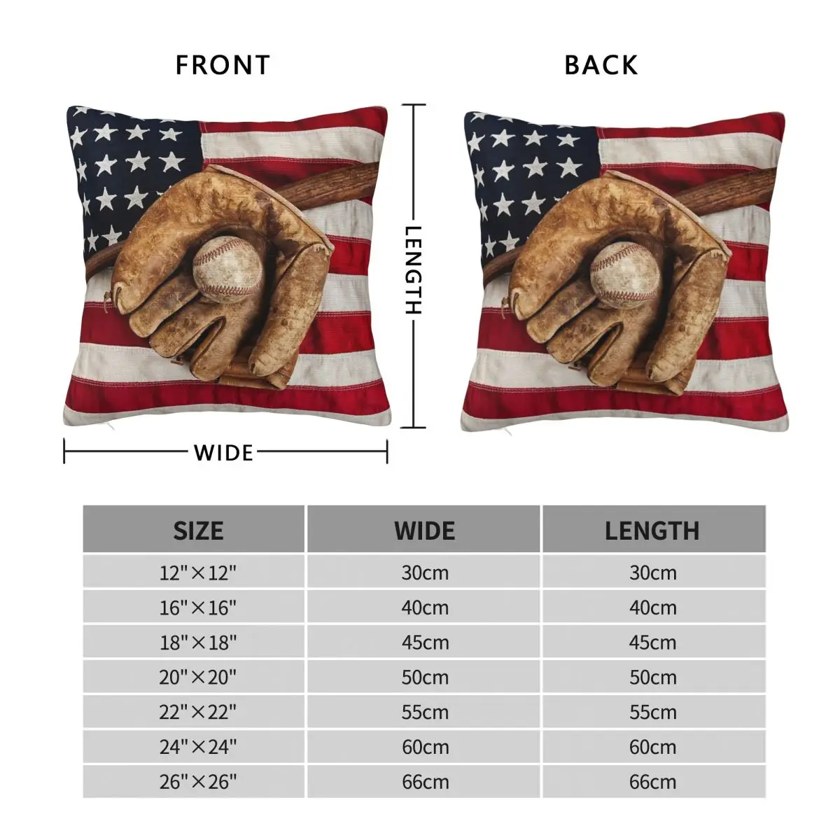 Vintage Baseball USA Flag Square Pillowcase Polyester Linen Velvet Creative Zip Decor Throw Pillow Case Home Cushion Cover