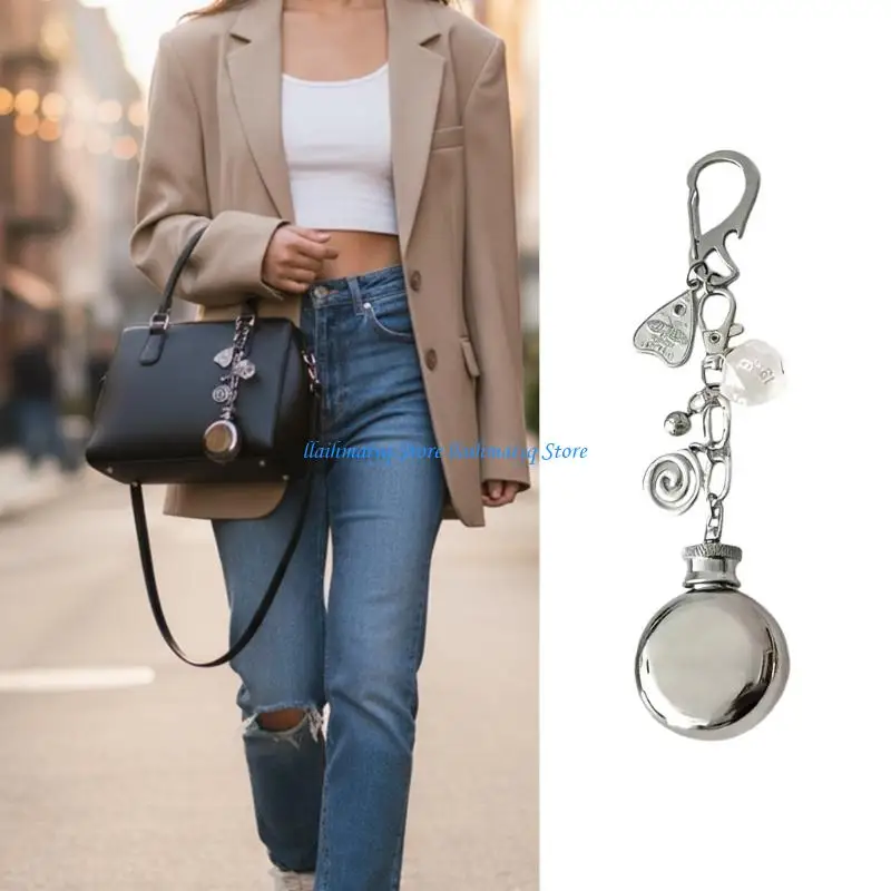 

573B Vintage Inspired Metal Holder Heart Dices Wine Pot Charm For Backpack Luggage Stylish Functional Accessory