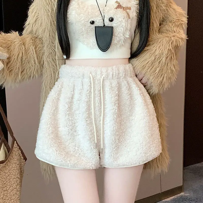 Drawstring Elastic Waist Youth All-match Sweet Shorts Autumn Winter Solid Simplicity Casual Shorts Fashion Trend Women Clothing