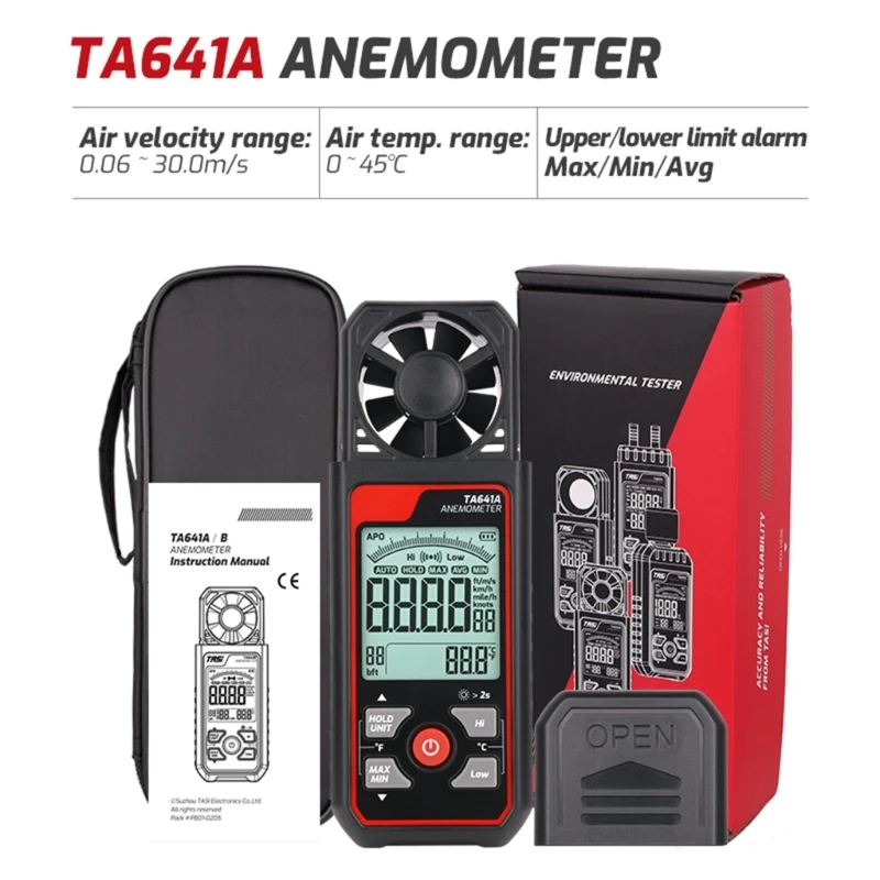 Digital Anemometer Portable Wind Speed Meter Tester Windmeter LCD Backlights Display Temperature Humidity Measuring Tool