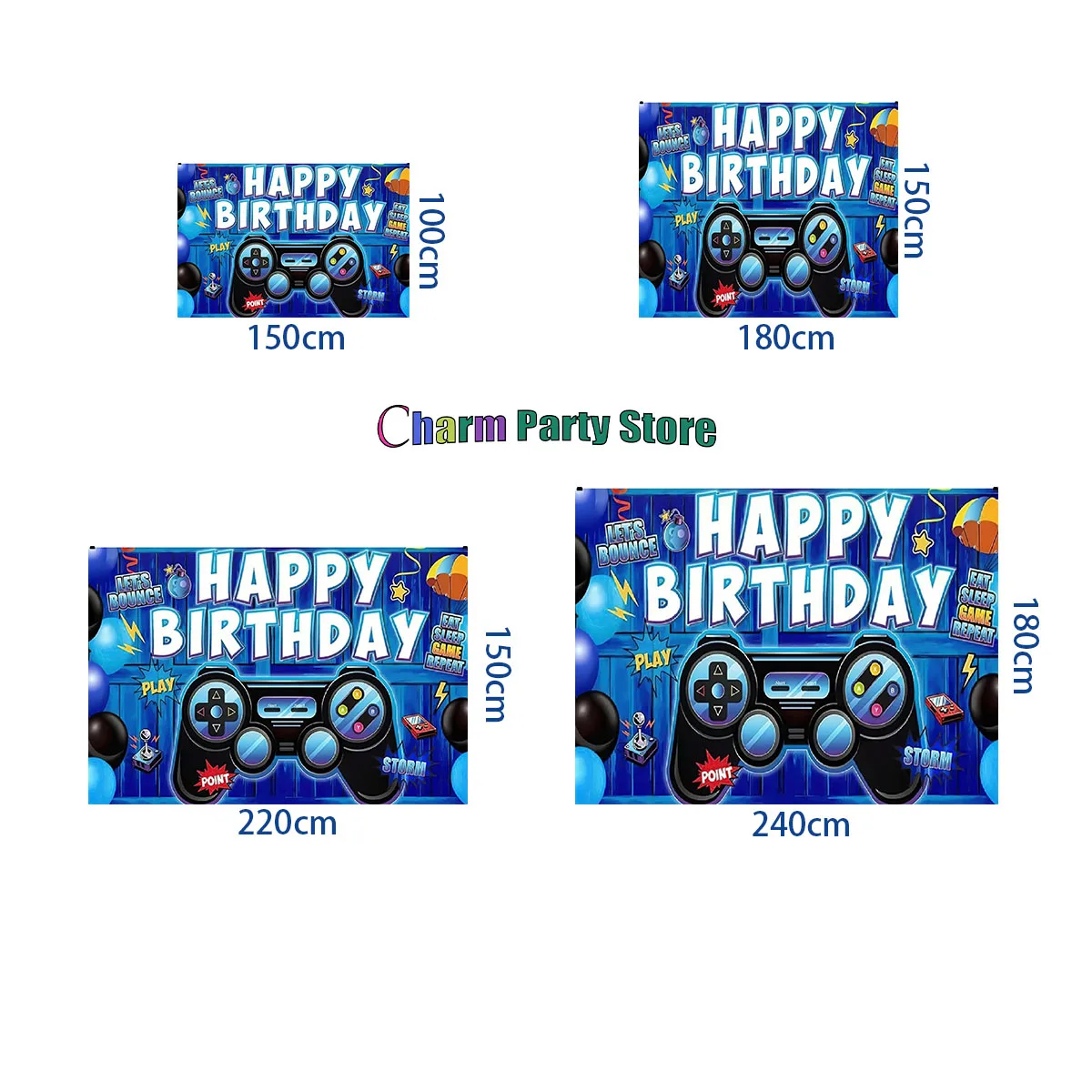 Charm Game On Happy Birthday Backdrop Blue green Gaming Theme Child Kid Boy Party Decoration Photography Background Photo Studio