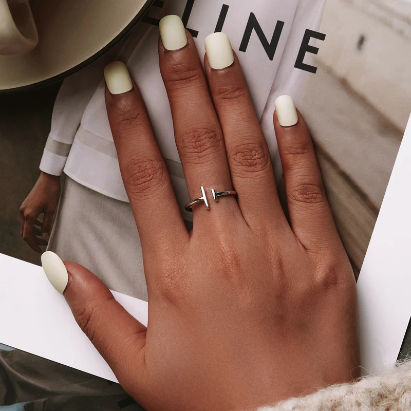 WOSTU-أصليّ 925 فضة قابل للتعديل خواتم للنساء ، خطوط متوازية ، خواتم الزفاف ، مجوهرات مقلدة ، أصلي ، CQR555 ، 100%