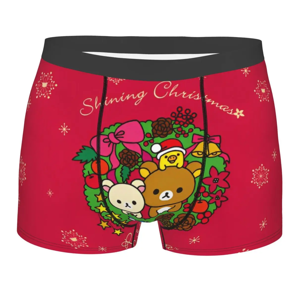 Men Rilakkuma Cartoon Underwear Red Christmas Fashion Boxer Shorts Panties Homme Polyester Underpants