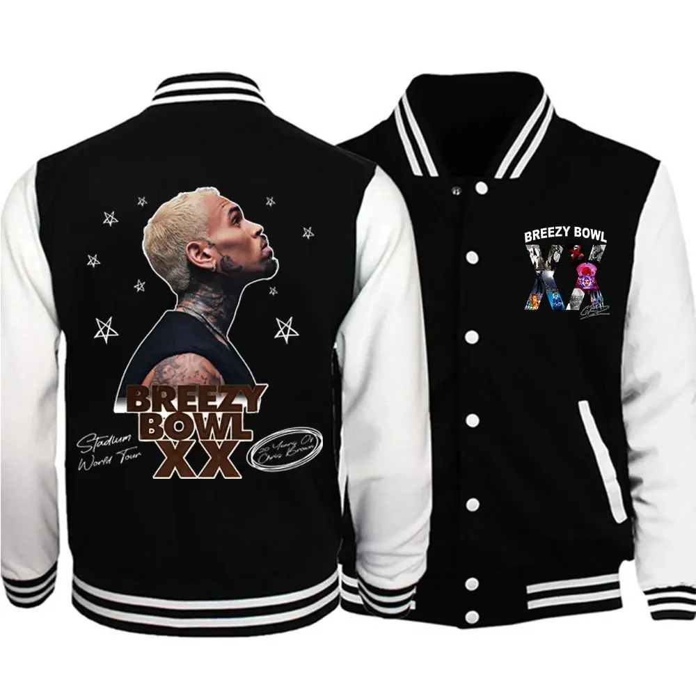 

Rapper Chris Brown Breezy Bowl XX Concert Baseball Jacket Women Men Bomber Jacket Outerwear Streetwear Hip Hop Baseball Uniform