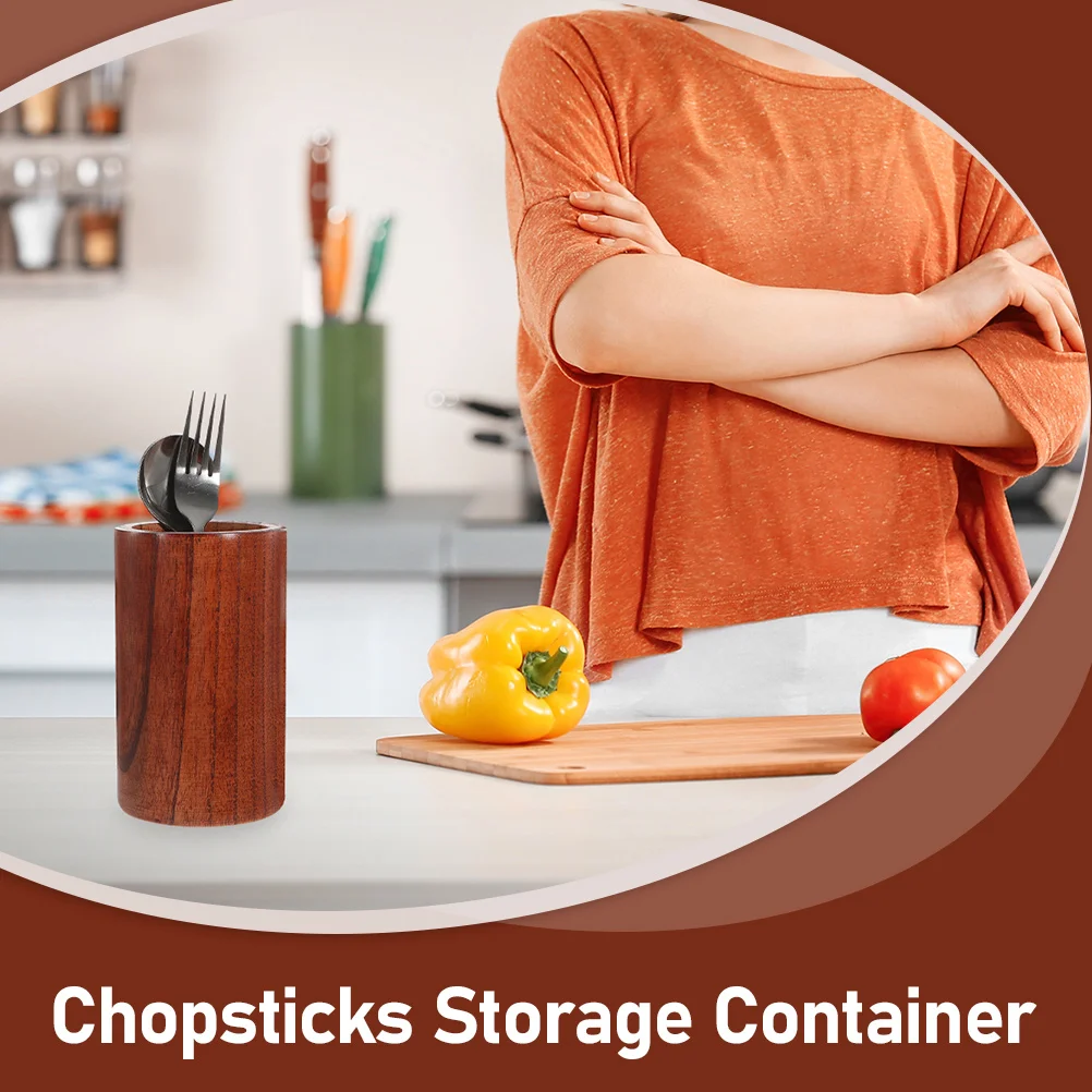

2Pcs Wooden Chopsticks Storage Holder Kitchen Utensil Organizer Natural Wood Cutlery Container Desktop Organizer