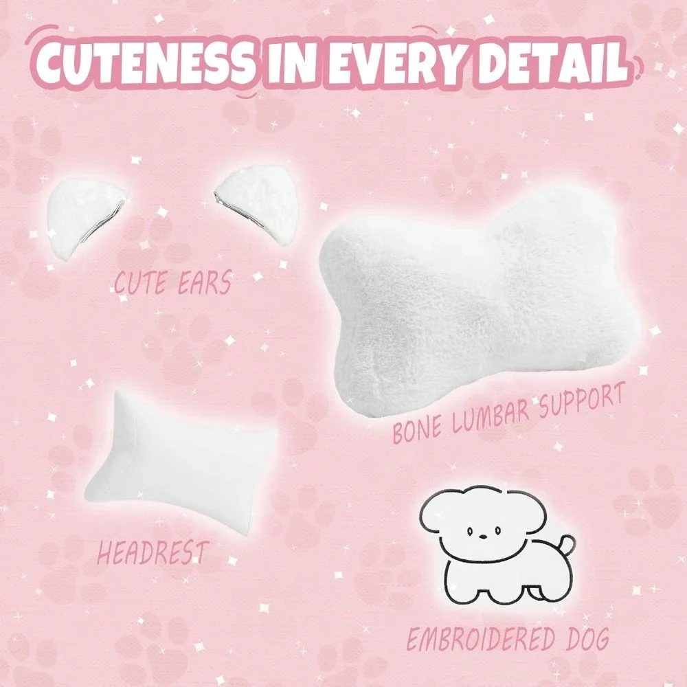 Cute Gaming Chair with Lumbar Cushion and Decorative Ears, Ergonomic Computer Chair with Footrest