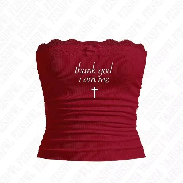 Women American Style Bodycon Pastel Color Letter Print Short Length Tube Top Women's Tanks Female Clothing Woman Clothes Tank