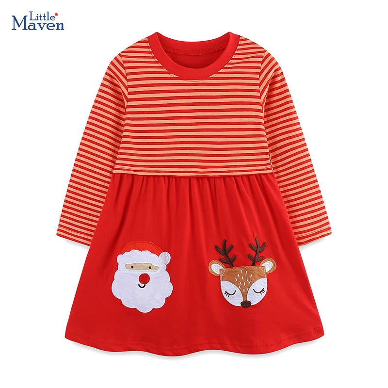 

Little maven Kids Clothes Christmas Children's Clothing 2024 Autumn Girls Long Sleeves Cartoon Santa Claus Casual Dress Cotton