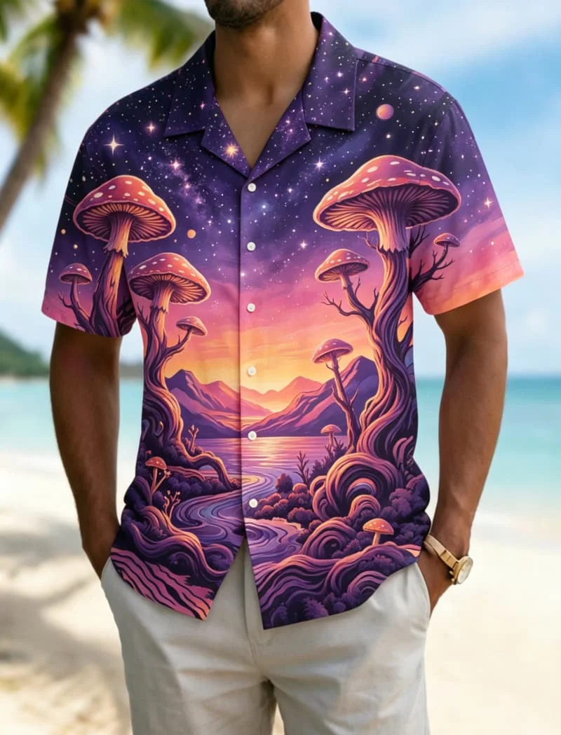 

Men's starry night mysterious design printed shirt, suitable for vacation style, party wear, street style, and daily fashion
