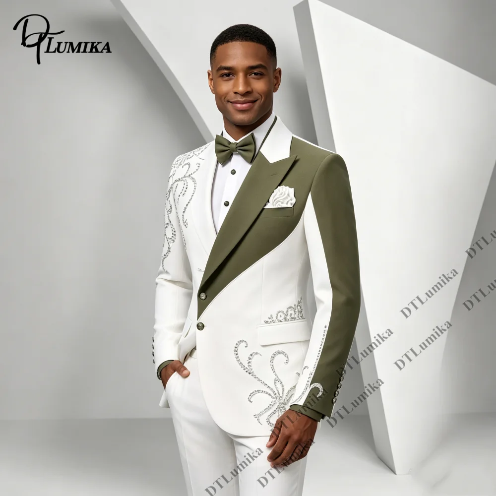 Bold Fashion Color Block Men Formal Suit Attire Two Piece Wedding Groom Suit Party Prom Tuxedo Jacket Pants Set Made to Measure