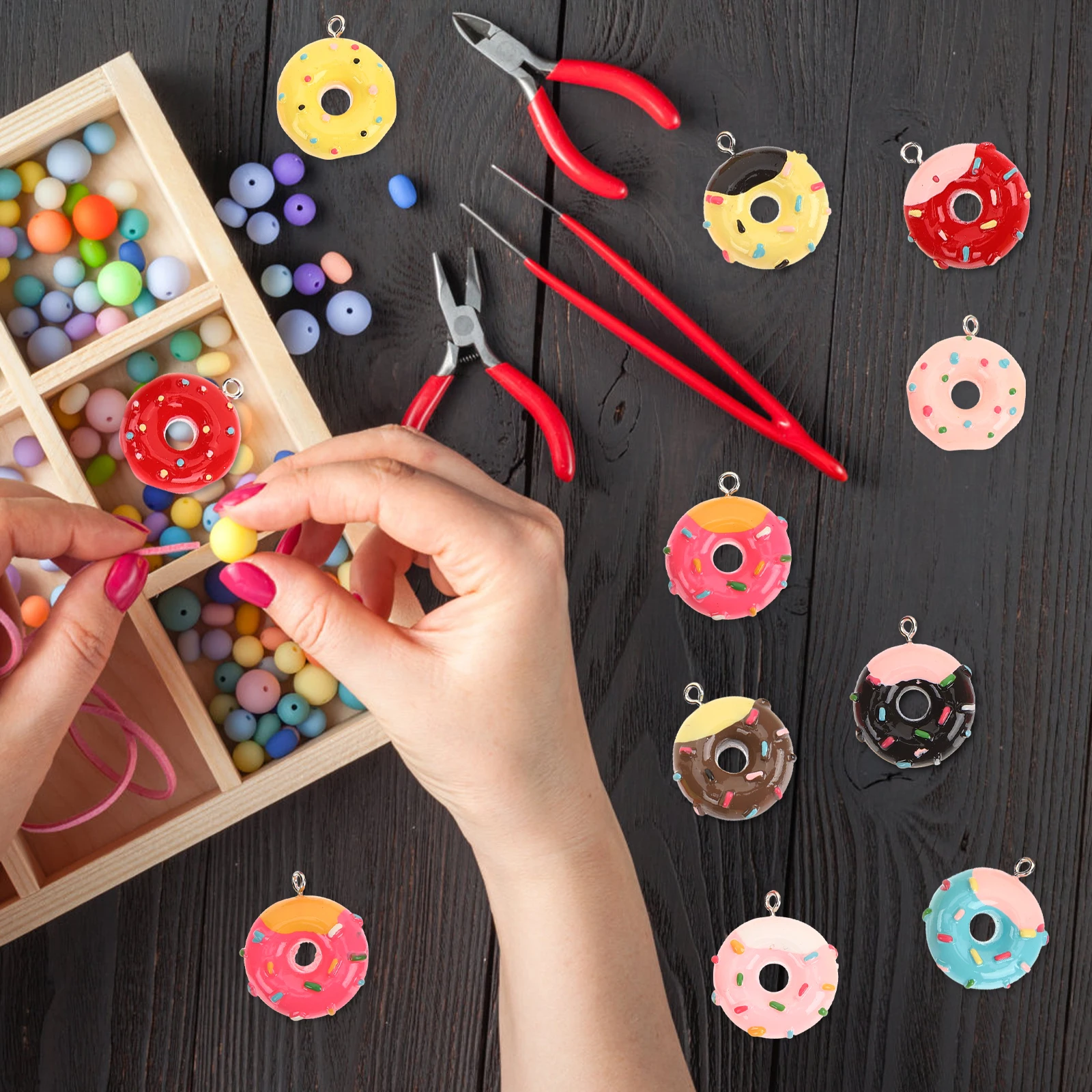 

20 Pieces Resin Charms Pendants Jewelry DIY C y Sweets Accessories Craft Resin Donut Charms Donut Pendant Gifts