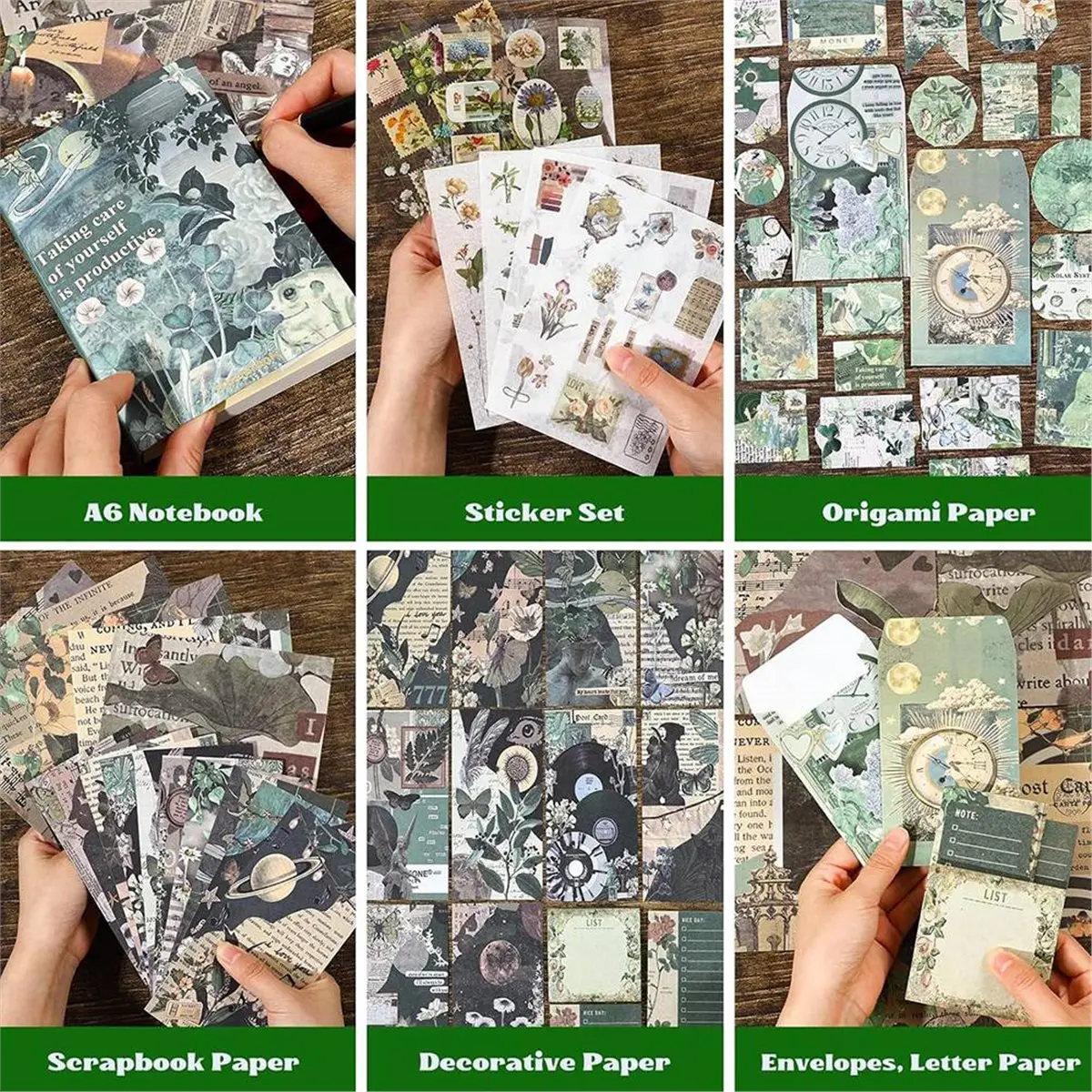 Scrapbooking Supplies Kit, Vintage Aesthetic Scrapbook Kit for Card Making, Flower Butterfly DIY Journaling Supplies