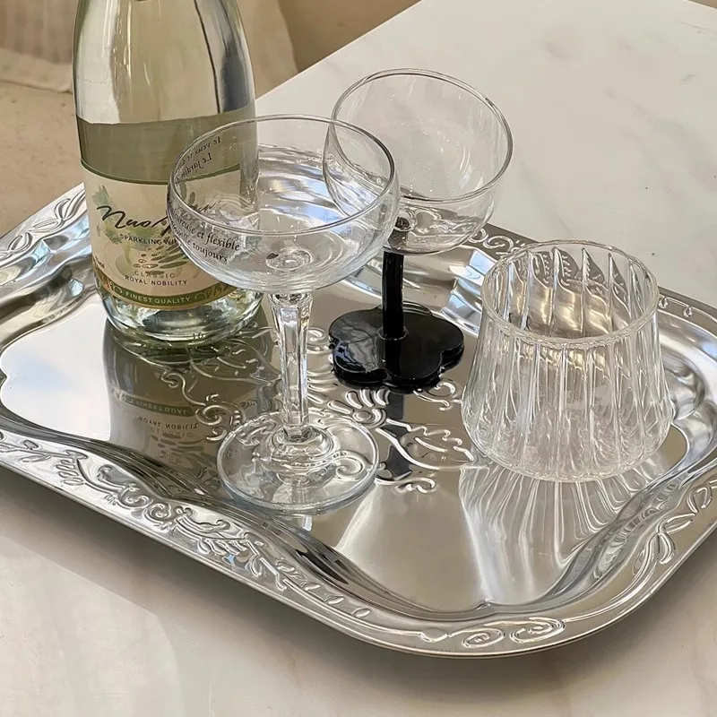 French Vintage Tray Metal Floral Dining Tray Restaurant Commercial Storage Rectangular Tray Refreshment