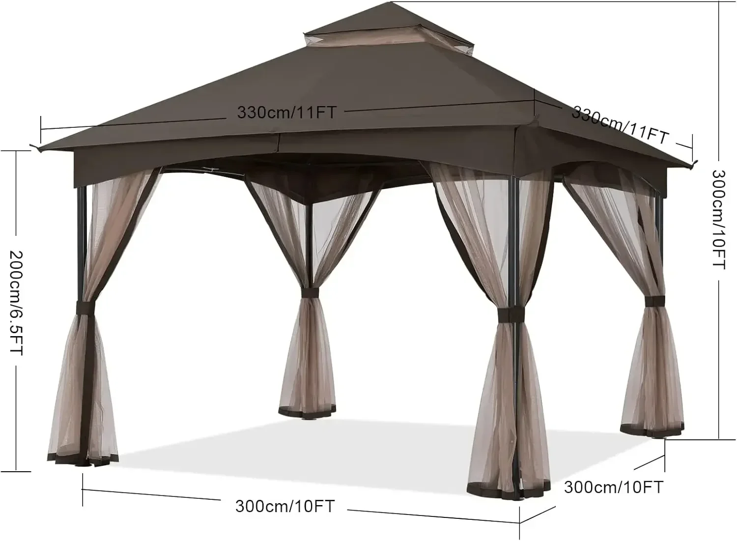 

Tool Free Patio Gazebo Screw Free Easy Installation Outdoor Garden Gazebo with Netting Walls (11x11,Dark Brown)