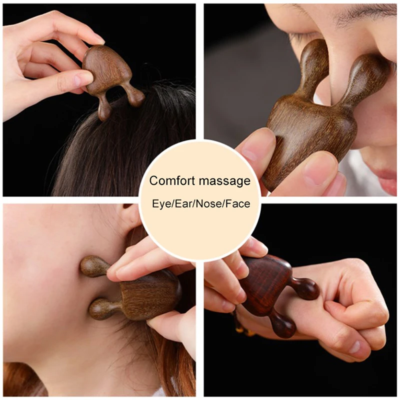 1pc Sandalwood Facial Massage Comb Wooden Handle Body Scalp Eye Nose Cheek Massage Small Snail Massager Skin Health Care Gift