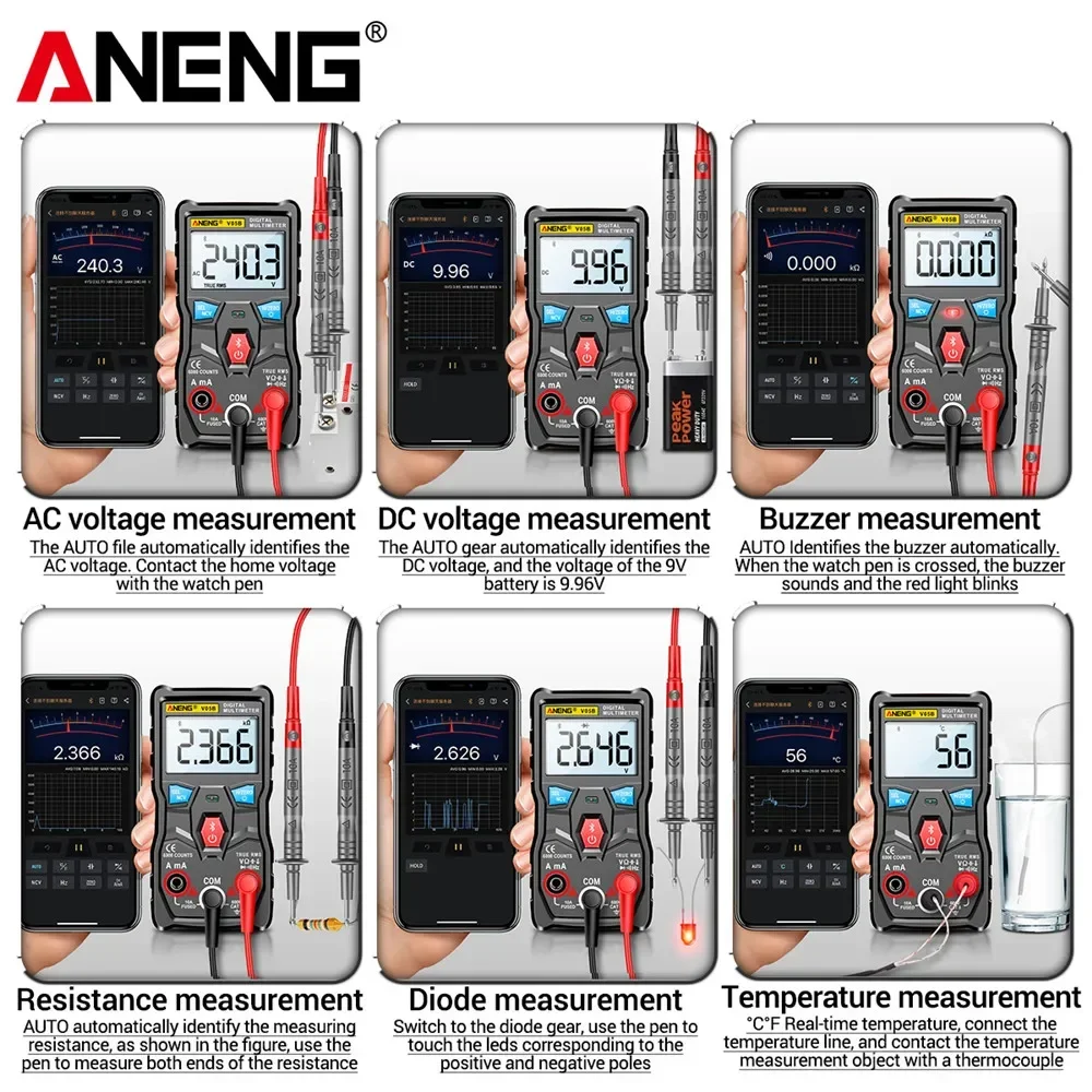 ANENG-V05B Digital Profissional Analógico Multímetro, True RMS, Multímetro Bluetooth, Tensão Atual, AC, DC, 6000 Contagens