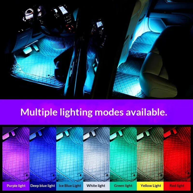 Universal 48 LED USB Car RGB Ambient Foot Lights LED Strip Interior Atmosphere Lamps 8 Colors Decorative Wireless Remote Control - view 6