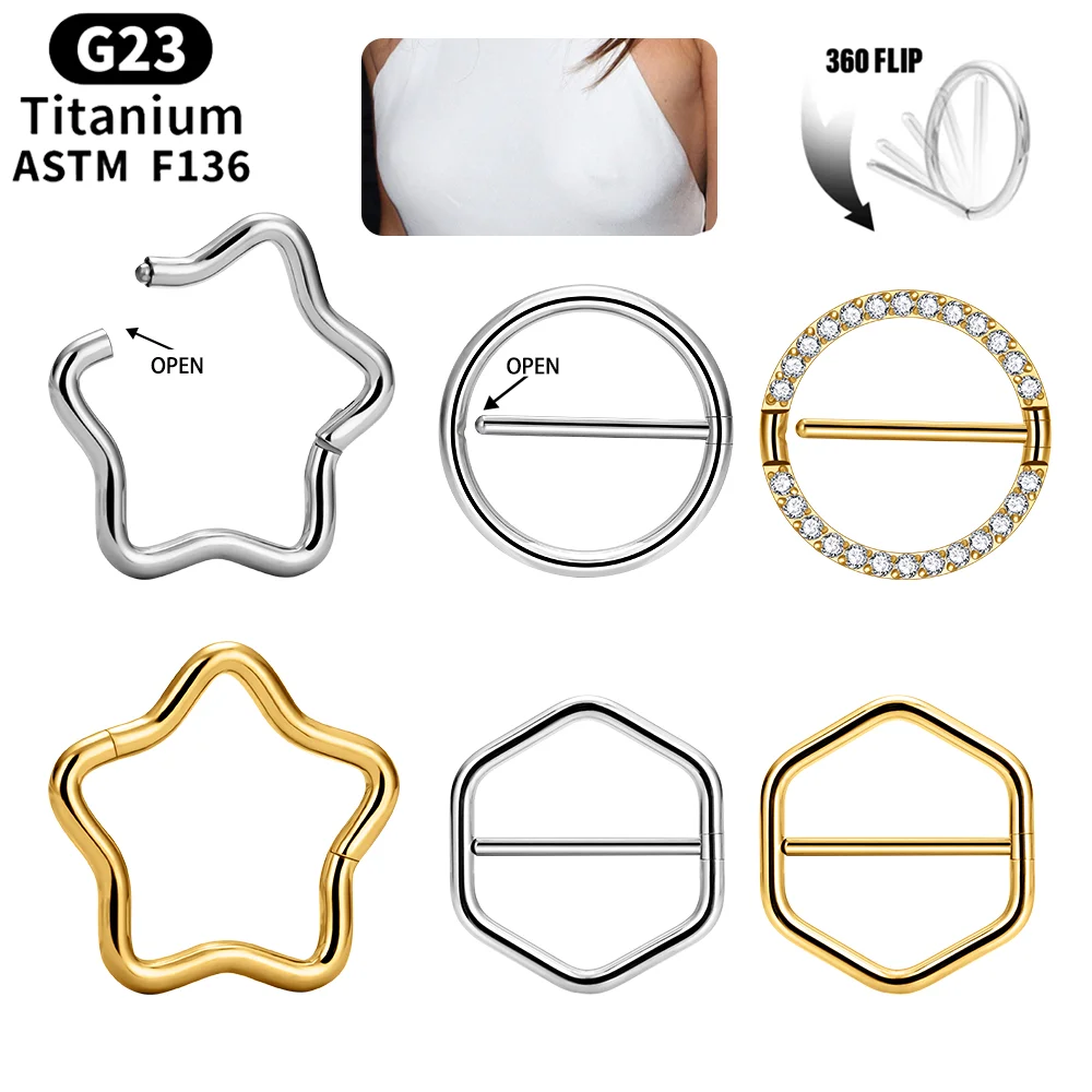 

ASTM F136 G23 титановое 14 г 16 г пирсинг сосков круглая звезда форма CZ инкрустация сосков кольцо для женщин девочек кликер серьги ювелирные изделия для тела