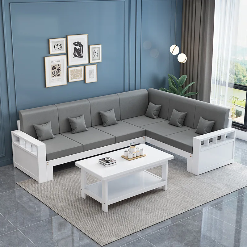 

Simple, modern, solid wood, sofa, coffee table, combination, small apartment, living room, corner, princess