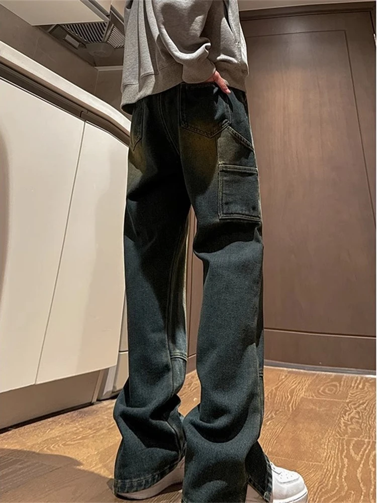 

Extended Straight Leg Jeans High Street Hiphop Men's Vintage Blue Denim Trendy Brand Slim Fit Long Pants for Taller Men