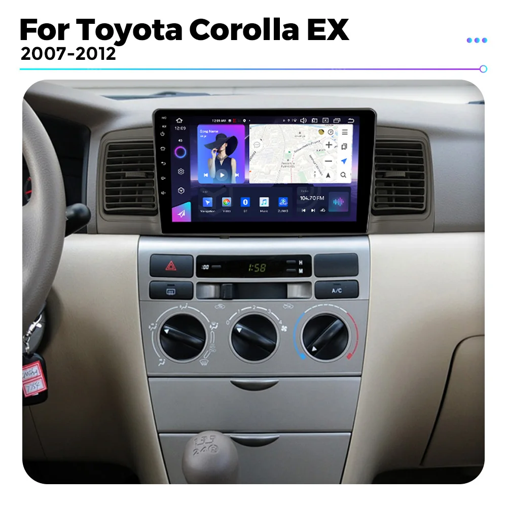 For Toyota Corolla EX 2007-2012 Multimedia Video Player GPS Navigation 2Din Stereo Autoplay Wireless Android 13 4G WIFI 256GB BT