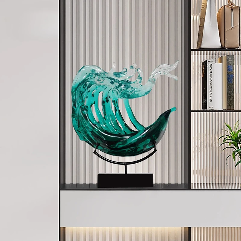 Home Decor Lucky Wave Statue Modern Light Luxury Model Room Living Room Entrance Floor Decor Abstract Transparent Resin Ornament