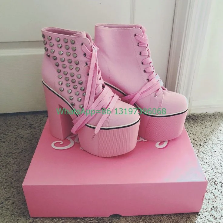 Lady Pink Elegante Y2K Design Stivaletti Calzature Taglia 35-46 Lace-Up Mary Janes Tacco grosso Party Pink Runway Boots Nuovo arrivo