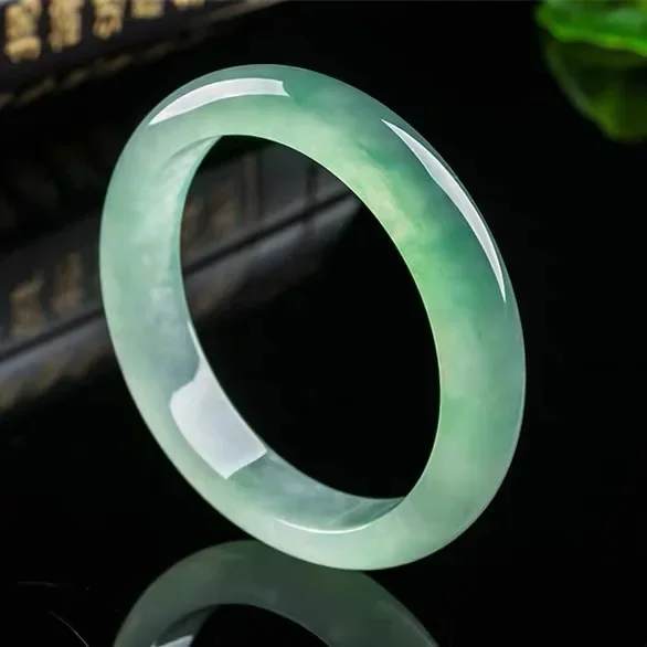 

Light Green Jade Bracelet for Women Ice Glutinous Floating Flower Collectible Grade Jewelry Traditional Ethnic Talisman Gift