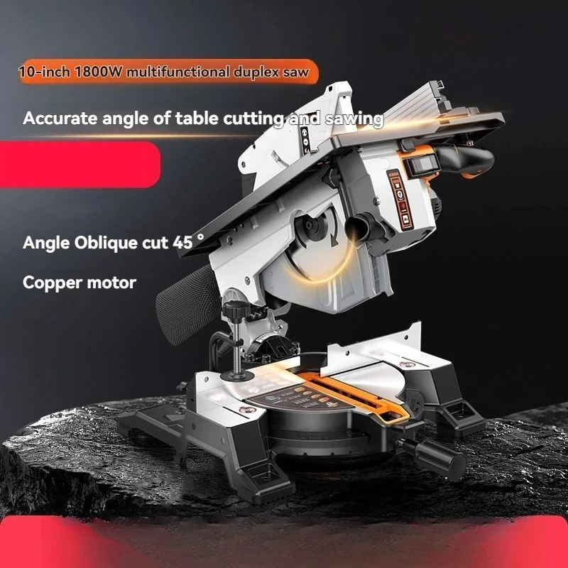 10-Inch Compound Miter Saw, 0-45° Dual Bevel, Woodworking & Aluminum Cutting Machine, Desktop Power Saw with Laser Guide