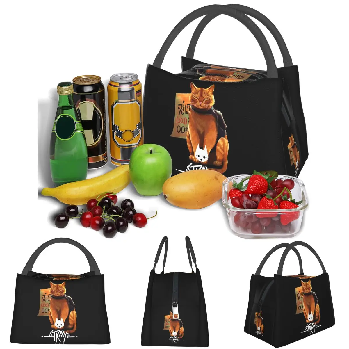 Stray Cat Game 0 Lightweight Handheld Insulated Lunch Bag Large Capacity for Adults Students Travel Picnic