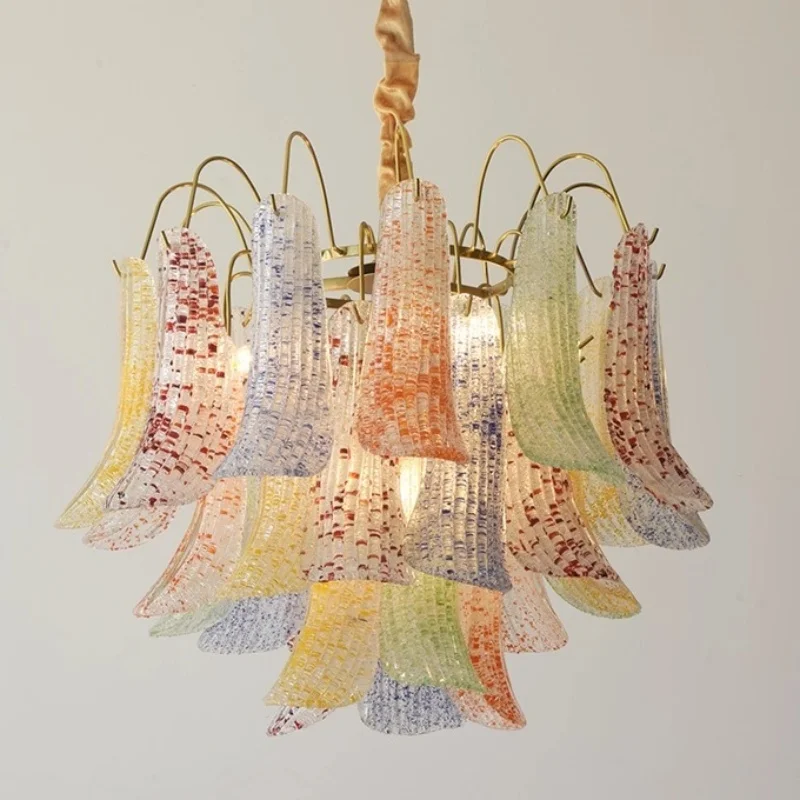 

French Luxury Crystal Chandelier Vintage Color Living Room Light Villa Duplex Bedroom Dining Room Light New Lighting Fixtures