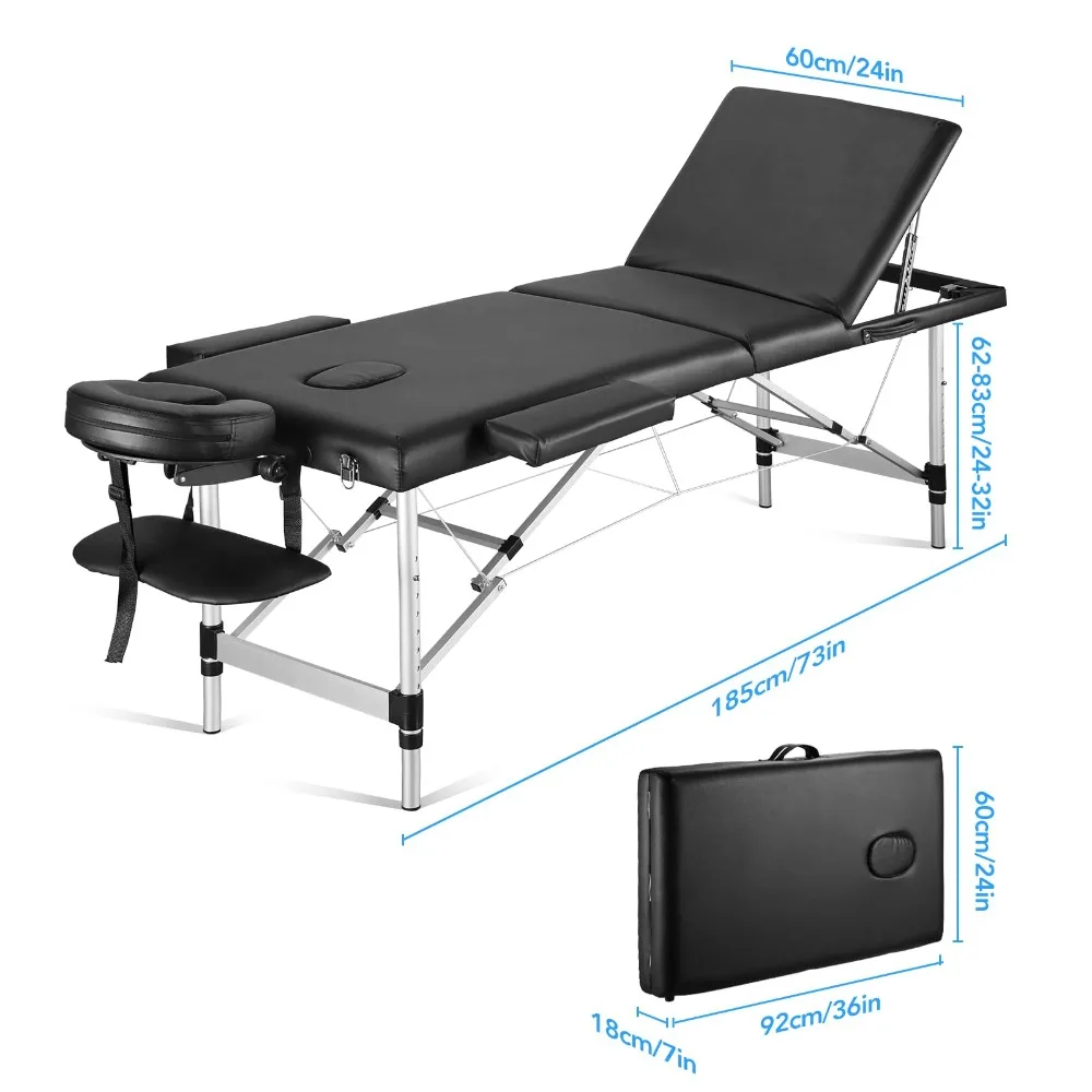 Table de massage portable, lit de massage, 82 amarans recommandés, réglable pour spa, salon, tatouage de cils avec pieds en aluminium