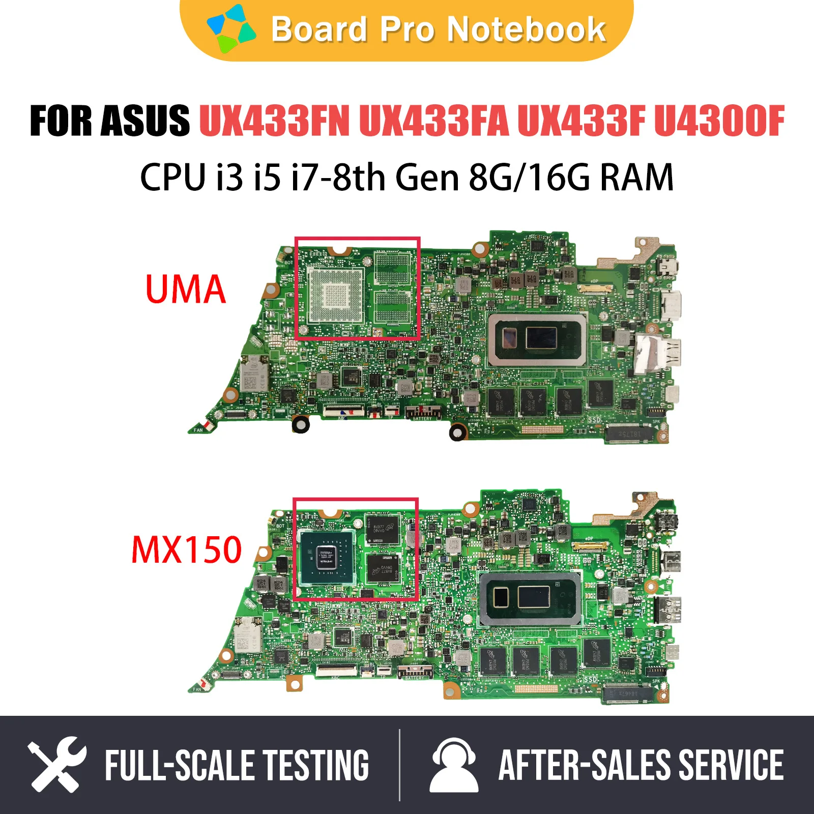 

Notebook Mainboard For ASUS ZenBook 13 UX433FN UX433FA U4300F Laptop Motherboard I3 I5 I7 8th Gen CPU 8G 16G RAM MX150 UMA