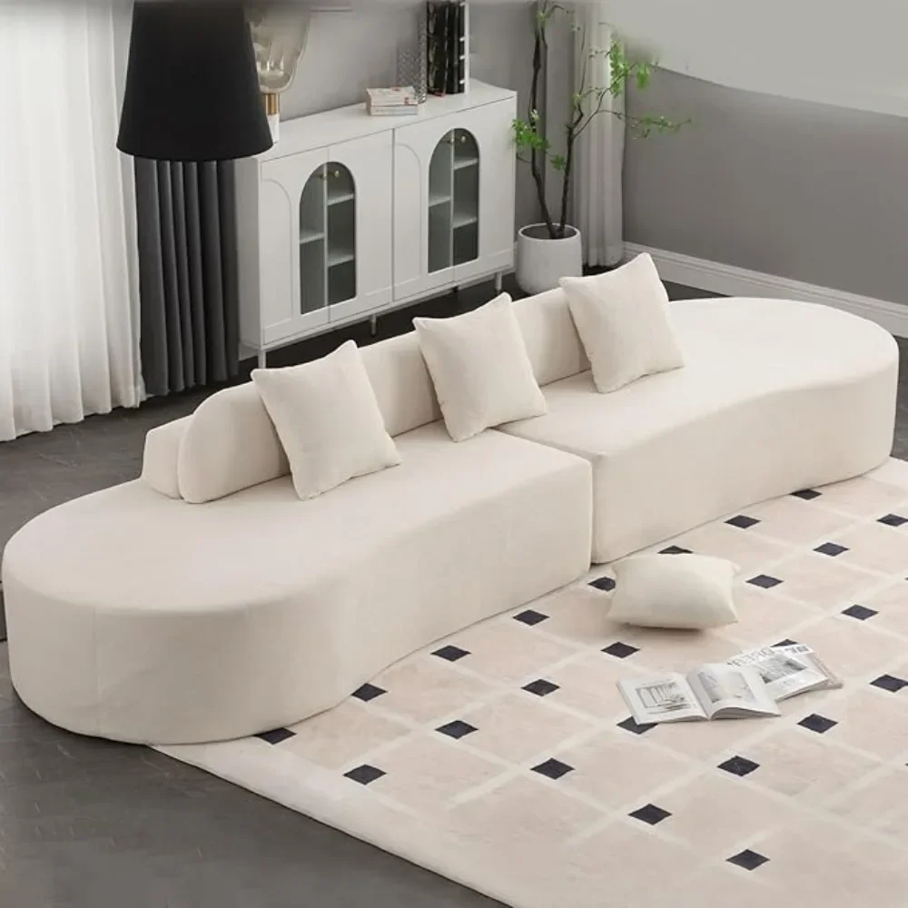130.5” Curved Sectional Sofa, Cloud Compressed Modern Curved Sofa, 4-Seater Beige Oversized Sectional Foam Bonelss Couch