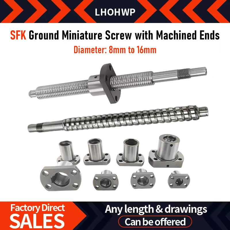 SFK0801-1602 Grinding Micro 100-550mm Ball Screw, End Machining Included for Precision CNC