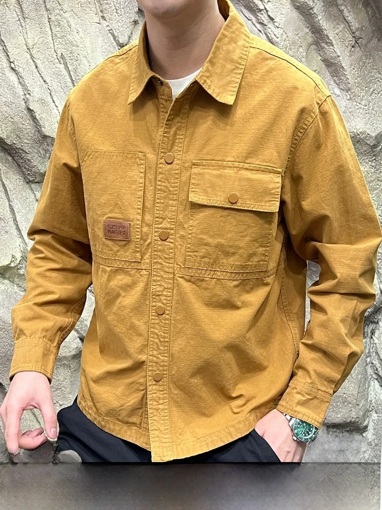 

American Workwear Sle 3D Tailored Loose Fit Cotton Men's Vintage Collar irt Breathable Waed Pure Cotton Autumn irt