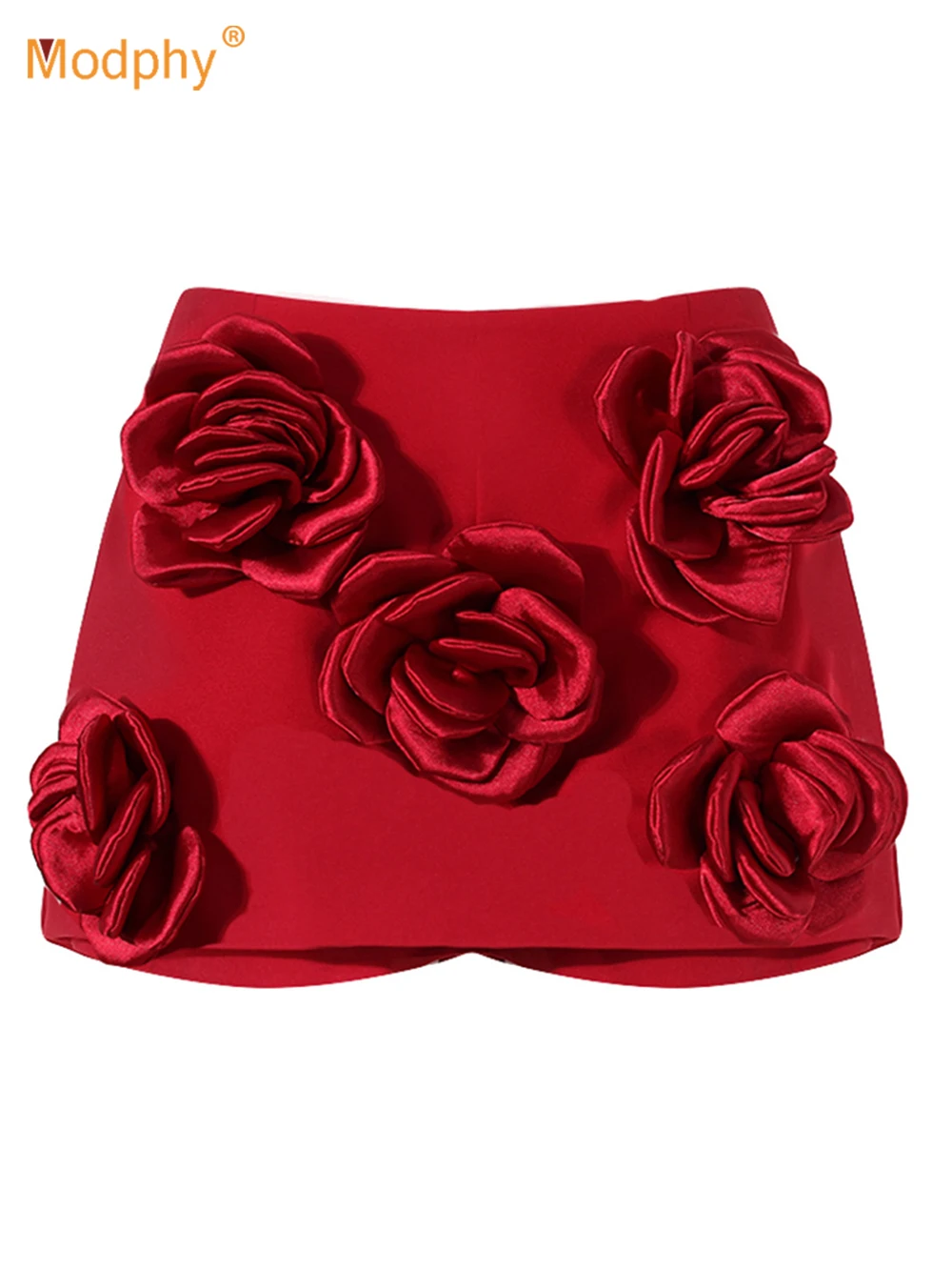 Modphy 2024 Sexy Women\'s 3D Flower Mini Shorts Skirts Red Black High Waist Shorts Skirt Female Fashion Shorts