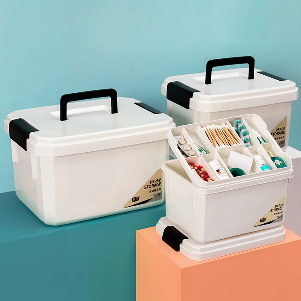 1PCS 2 Tier Medicine Cabinet Organizer Large Capacity Medicine Box with Handle, Plastic First Aid Box Empty Multipurpose ﻿