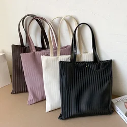 Women Bag PU Handbags for Female Shoulder Bags Large Capacity Tote Bas Solid Color Striped Travel Bags Ladies Shopper Bag