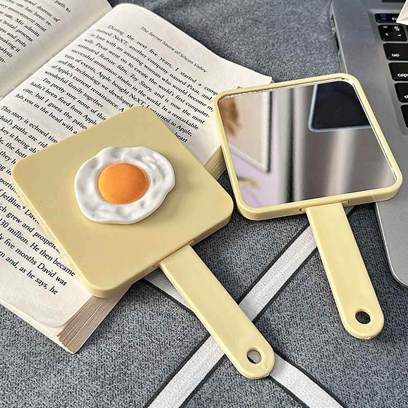 Handle Mirror Comb Portable Poached Egg Handle Mirror Yellow Quadrate Mirror Makeup Mirror With Comb For Girl Gift Makeup Tool