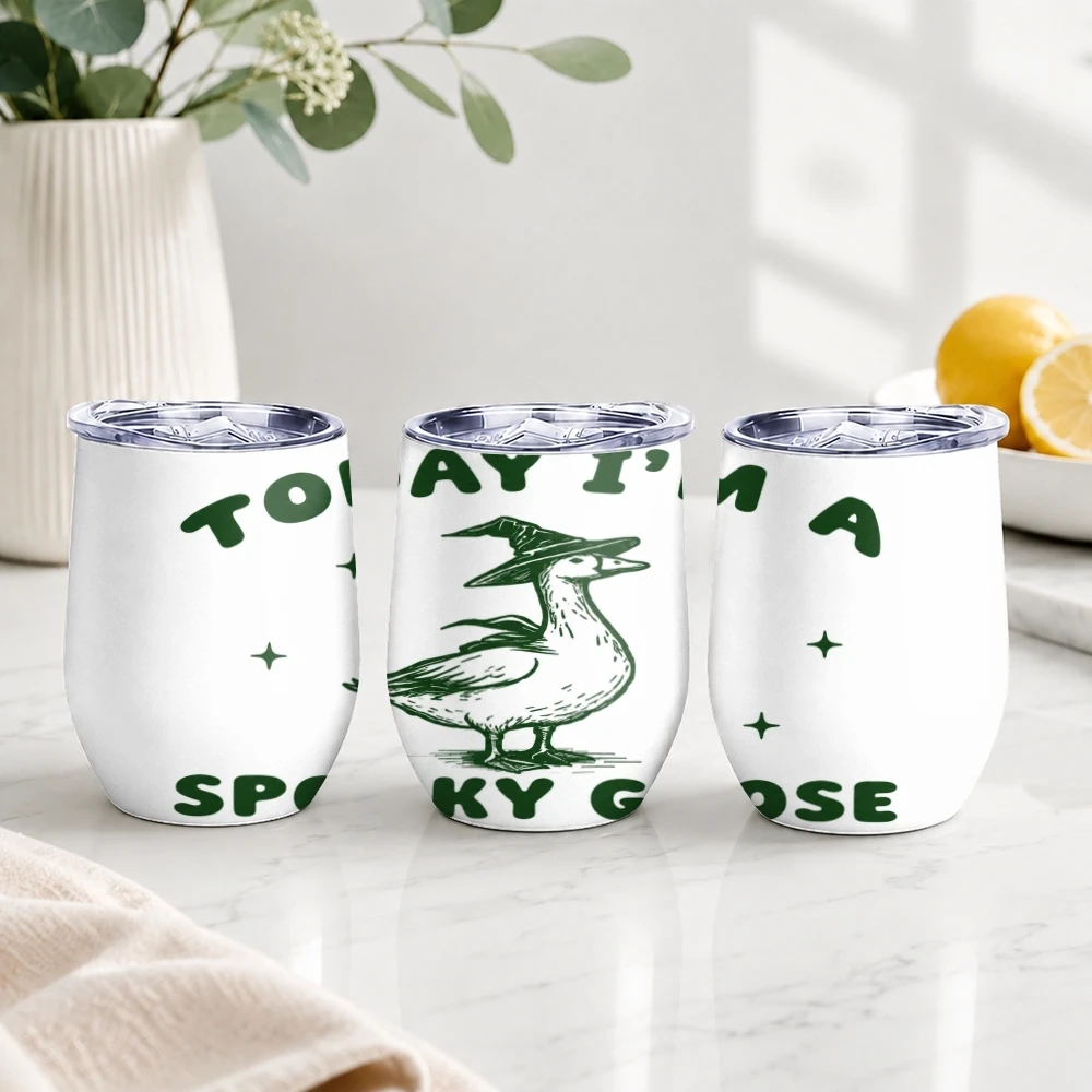 Spooky Goose Funny Vacuum Flasks 12oz Insulated with Lid Double Wall Vacuum Stainless Steel Cup Hot & Cold Drink Mug