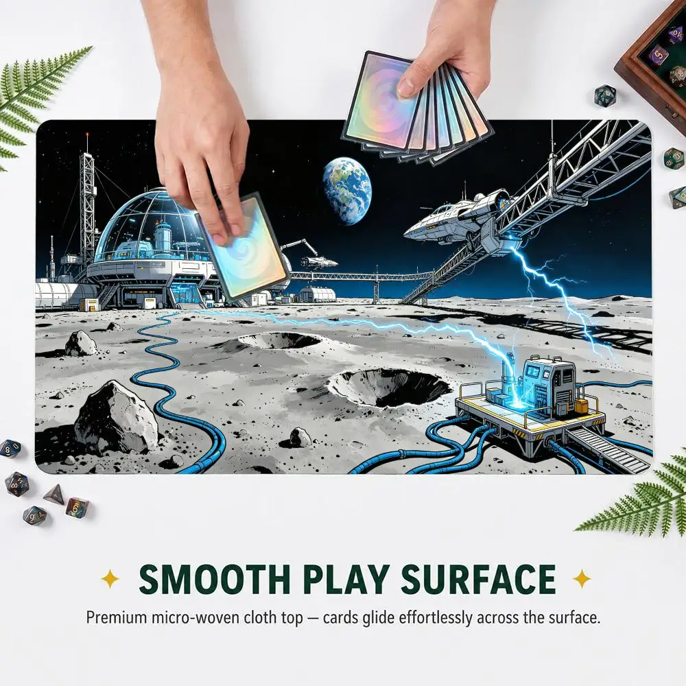 60X35cm Sci‑Fi Lunar Moon Base TCG Play mat Non‑Slip Rubber Trading Card Game Table Pad For Card Game Players