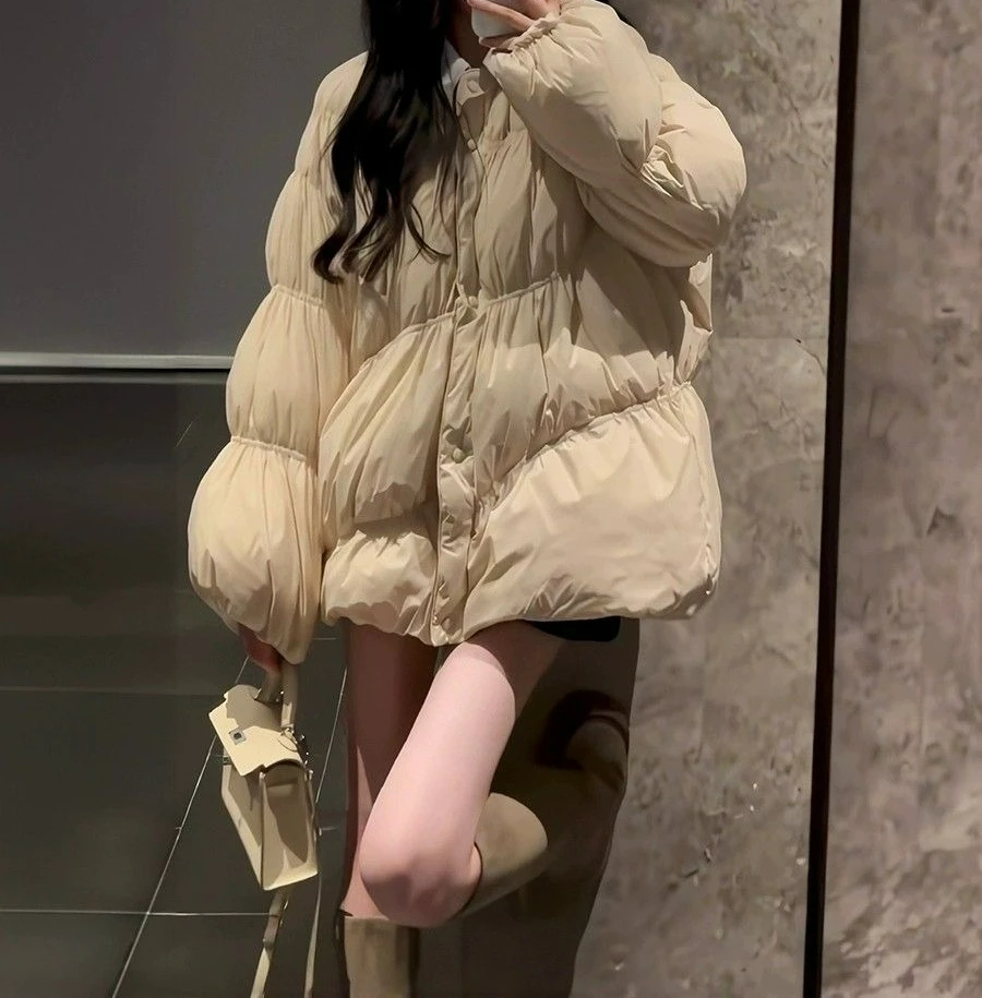 

Round Neck Cotton Jacket for Women Autumn and Winter Fashionable High-End Design Loose Cotton Coat