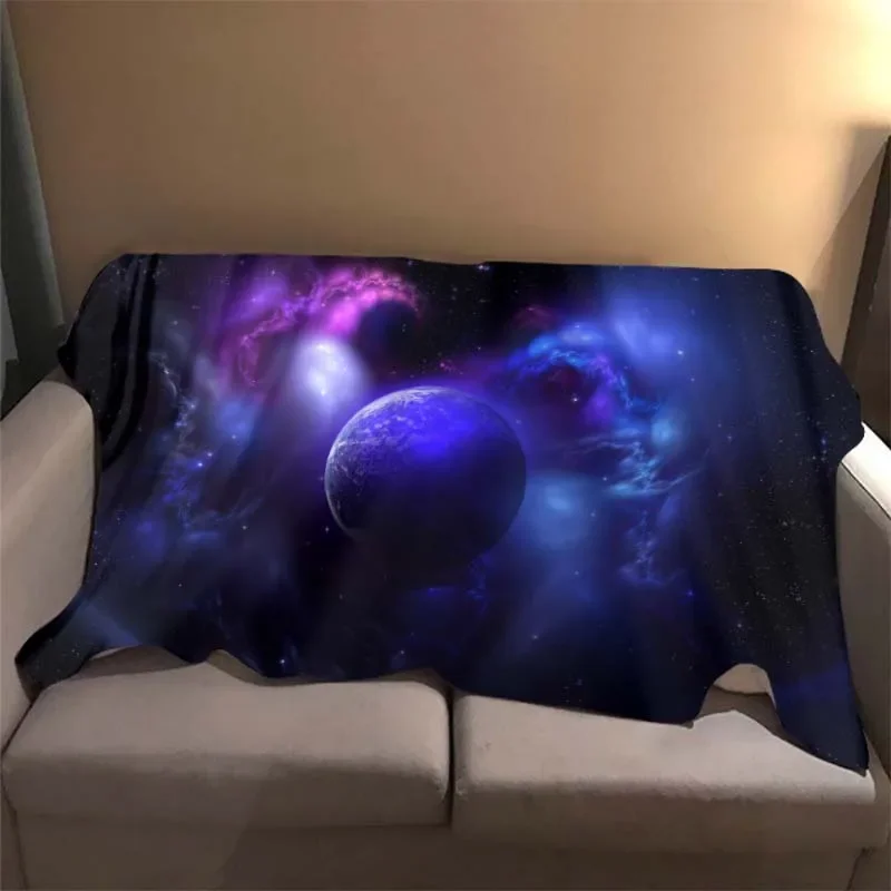 3D Solar System Pattern Flannel Throw Blanket Space Planet Soft Comfort Warm Cozy Home Sofa Bed Decor Friend Family Camping Gift