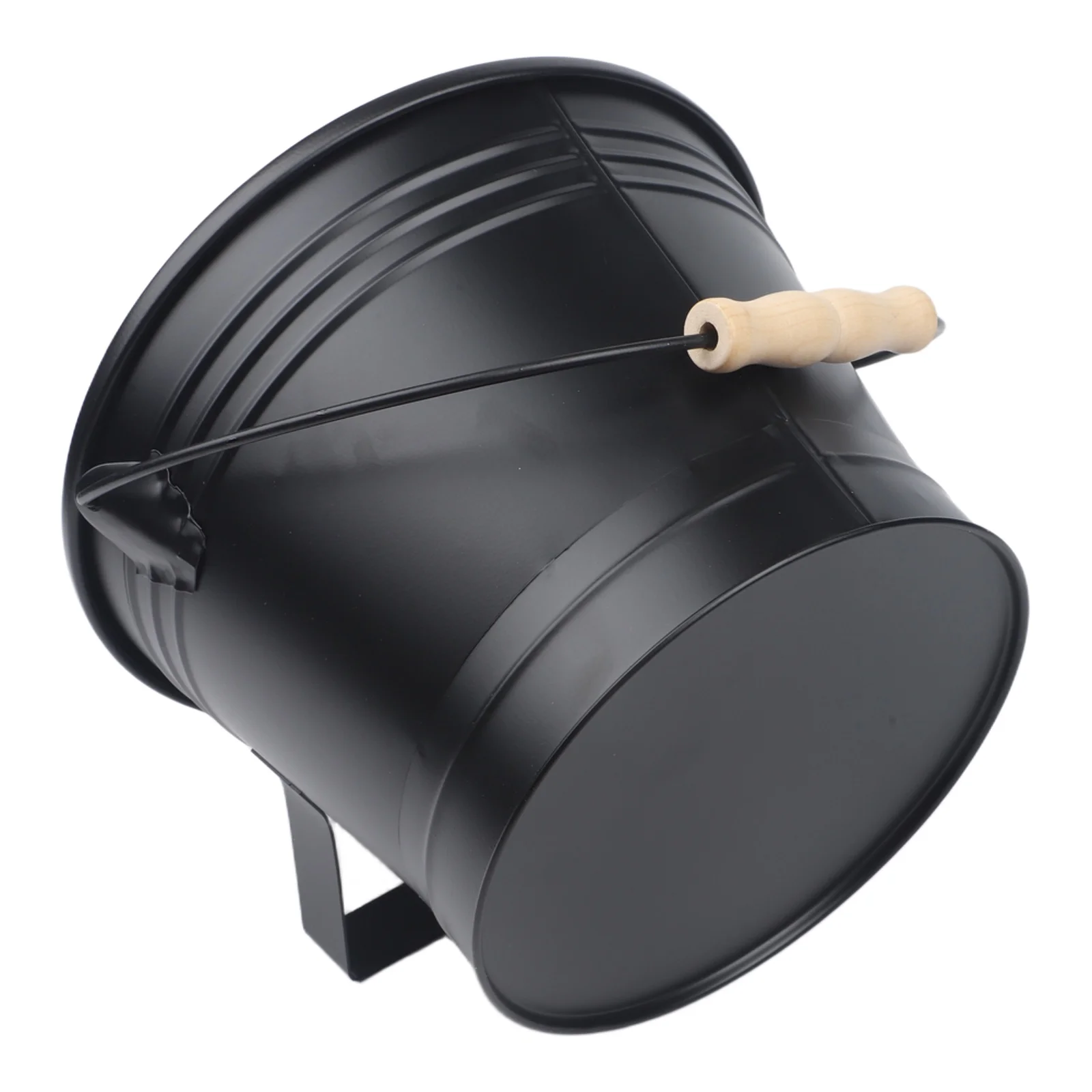 Round Ash Bucket with Lid Fireproof Metal Charcoal Container for Fireplaces with Shovel and Wooden Handle for Ash Cleanup