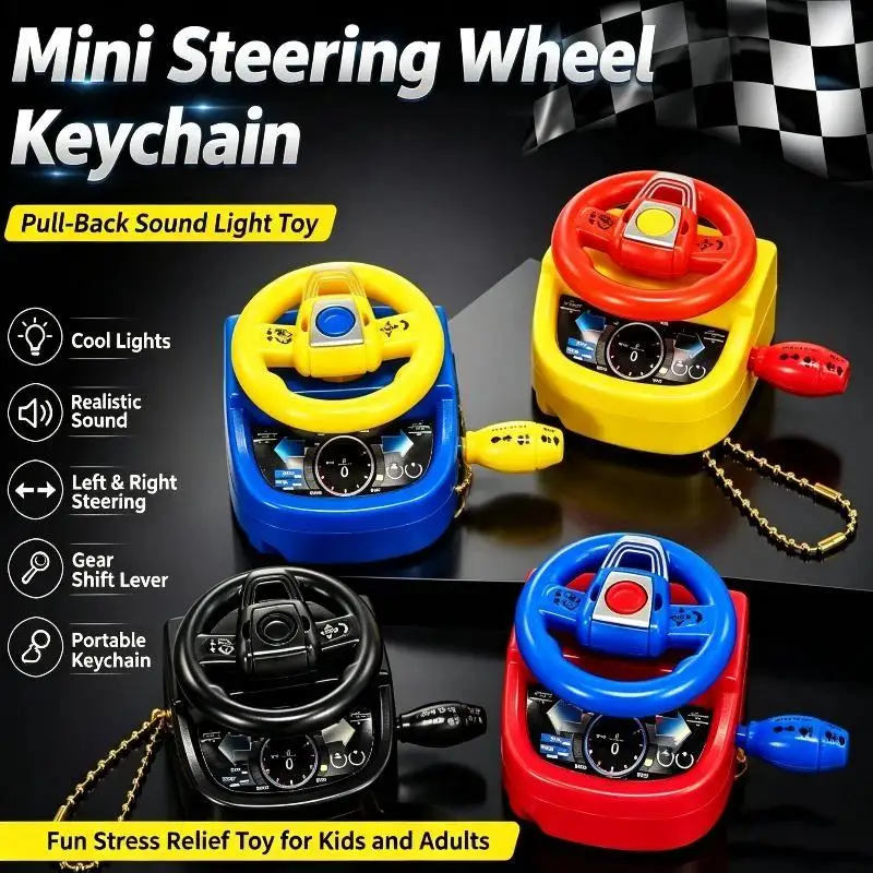 Mini Simulation Steering Wheel Keychain: Children Car Driving Toy Decompression Backpack Decoration